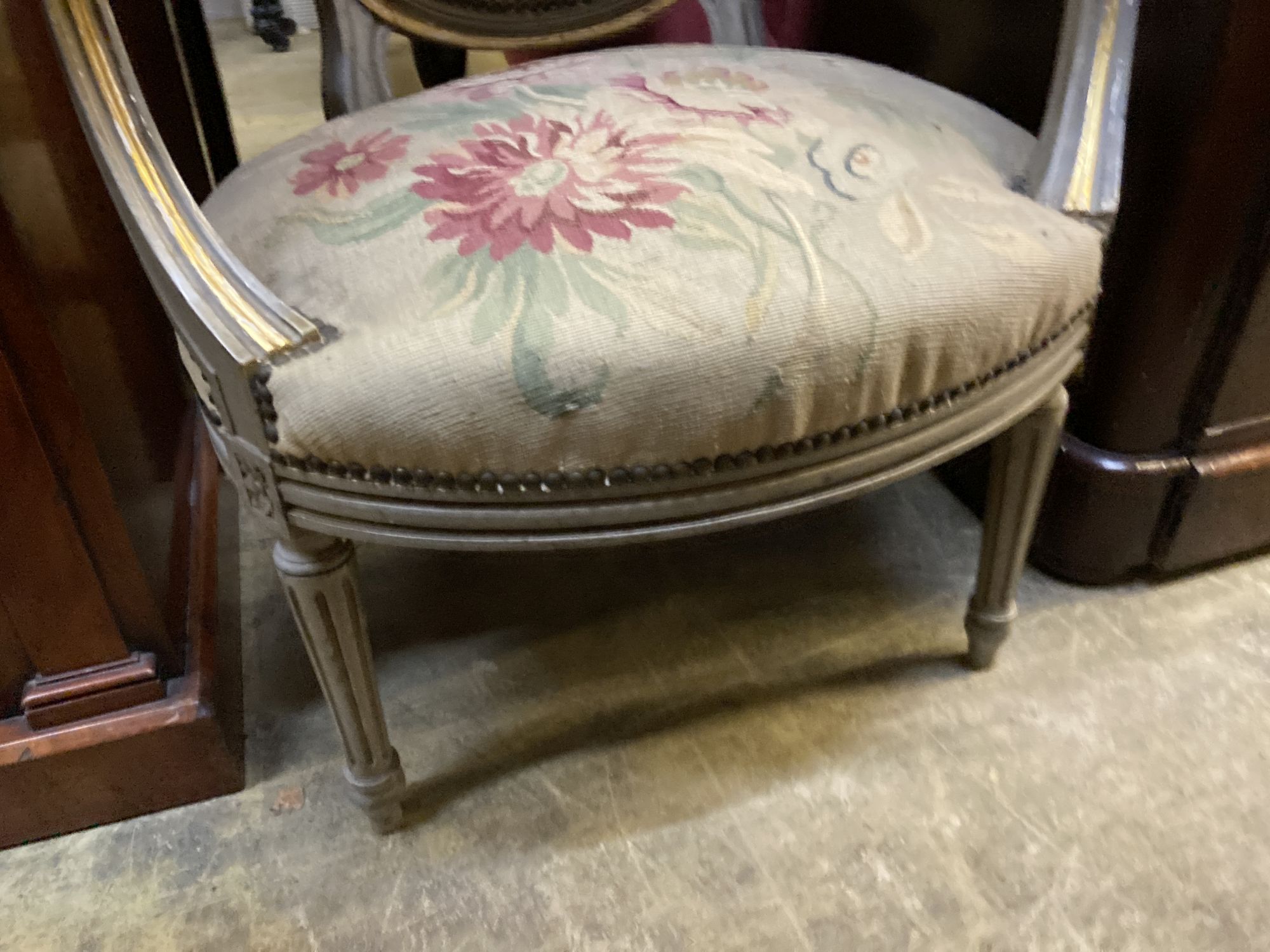 A French painted fauteuil, width 65cm, depth 48cm, height 94cm